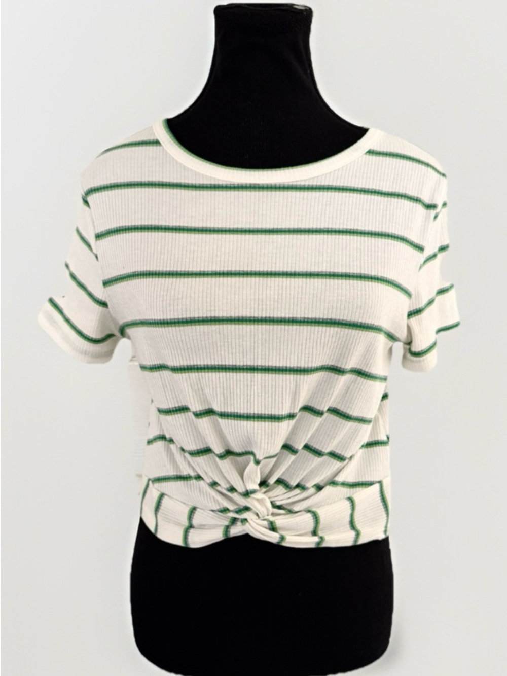 Gaze Ribbed Twist Front Striped Top Medium